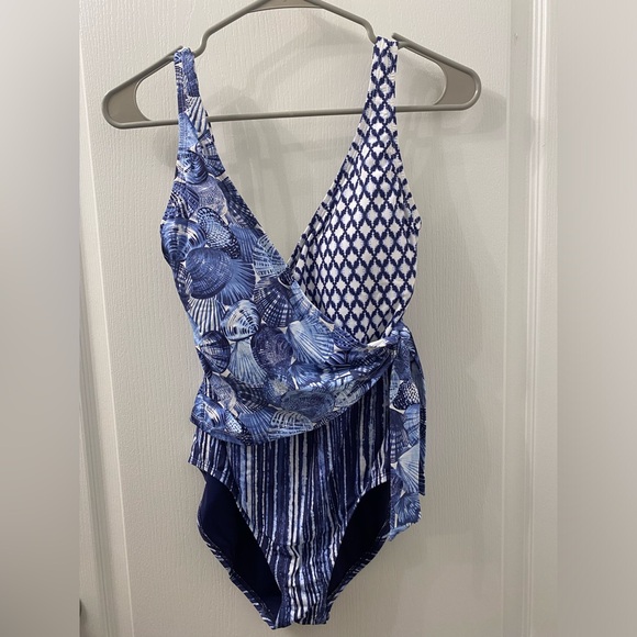 Tommy Bahama Sanibelle Blues Wrap One Piece Swimsuit - Picture 2 of 7